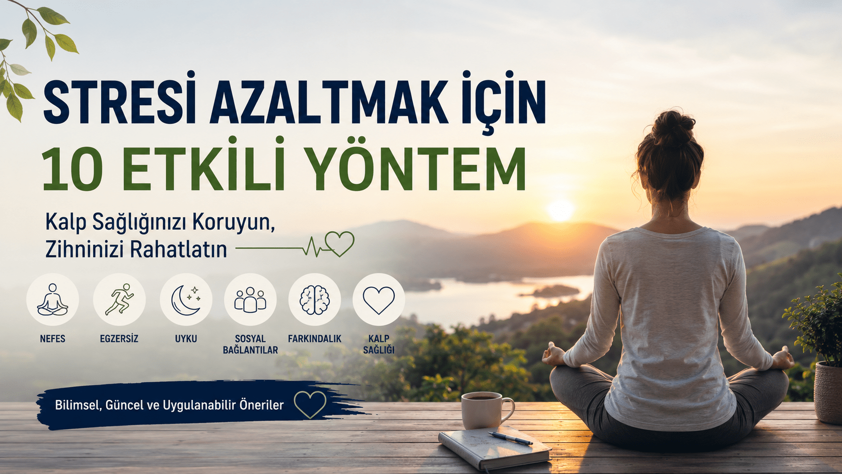 Stresin kalp ve damar sistemi üzerindeki etkilerini anlatan minimalist kalp sağlığı infografiği.