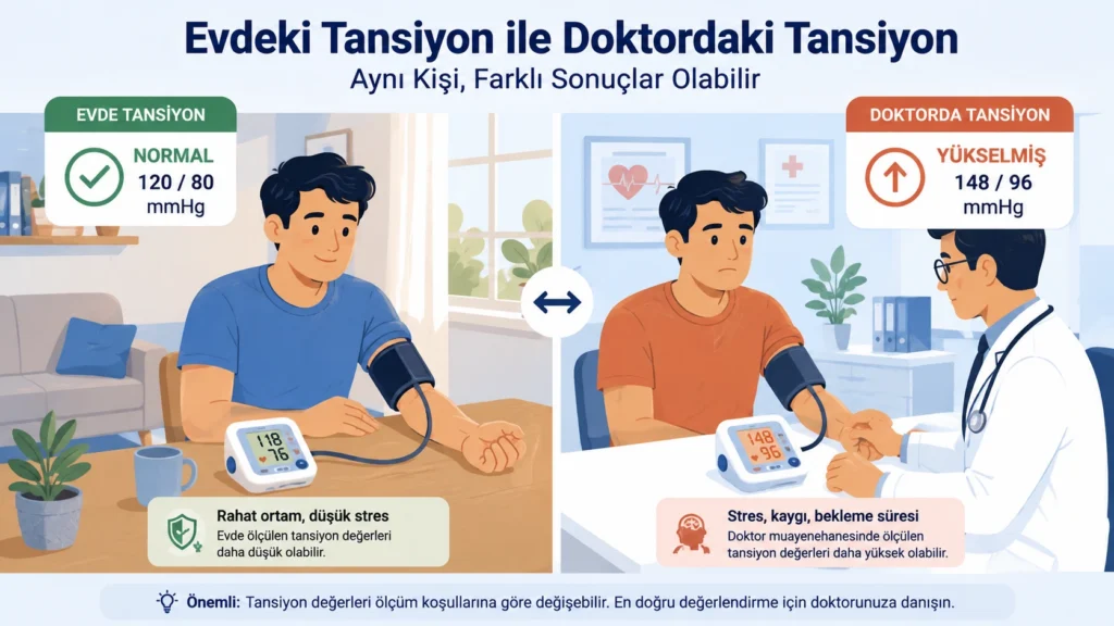Evde ve doktorda tansiyon ölçümü karşılaştırması
