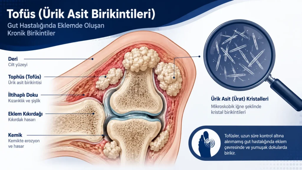 Gut hastalığında tofüs ve ürik asit kristali birikintileri