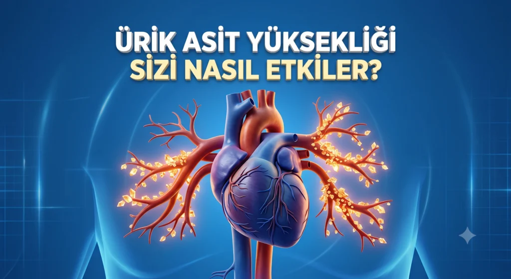 Ürik asit yüksekliği ve kalp damar sağlığı arasındaki ilişkiyi gösteren tıbbi görsel