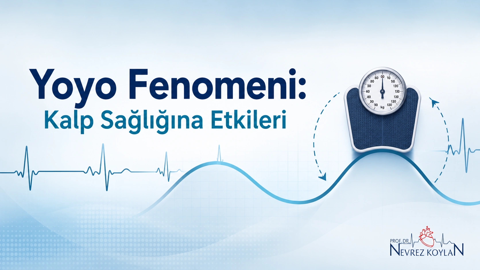 Yoyo fenomeninin kilo dalgalanmaları ve kalp sağlığı üzerindeki etkilerini anlatan tartı ve EKG çizgili tıbbi kapak görseli