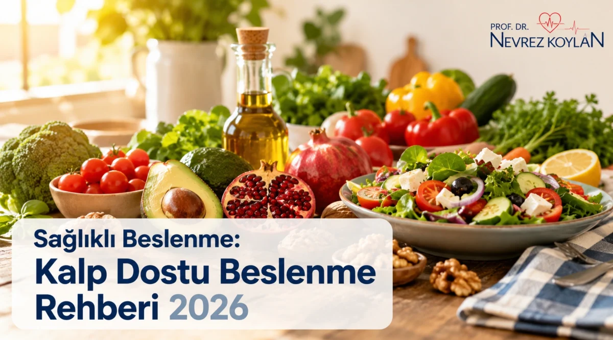 Sağlıklı beslenme ve kalp dostu diyet rehberi kapak görseli – taze sebze meyve ve zeytinyağı