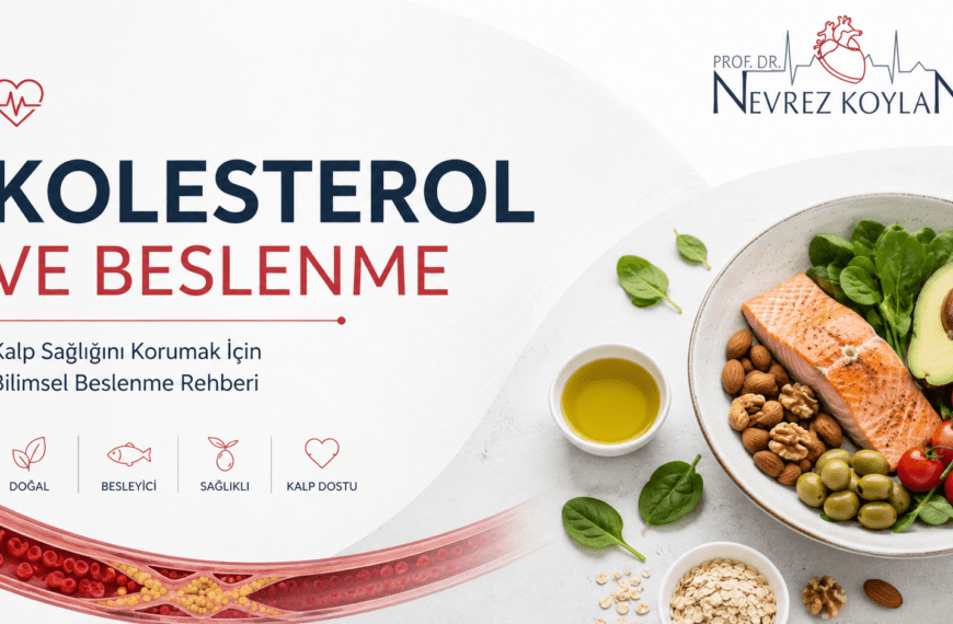 Kolesterol kontrolü için sağlıklı beslenme, düzenli egzersiz, sigarayı bırakma ve kaliteli uyku önerilerini içeren kalp sağlığı infografiği.