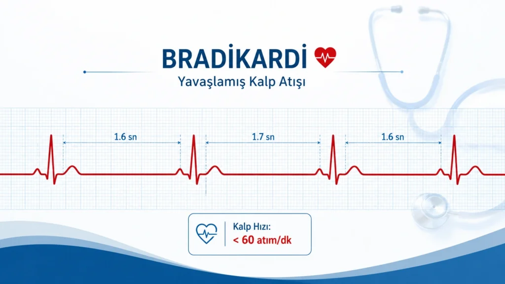 Delibal zehirlenmesinde görülen bradikardi ve EKG değişikliklerini gösteren illüstrasyon