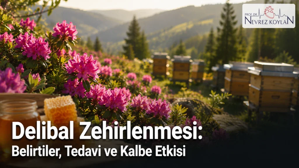 Delibal zehirlenmesi belirtileri ve kalbe etkisini anlatan kapak görseli - orman gülü ve arı kovanı