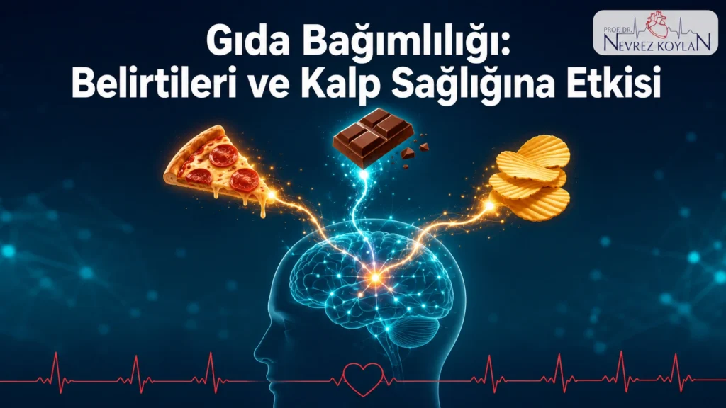 Gıda bağımlılığı ve kalp sağlığı ilişkisini gösteren kapak görseli — Prof. Dr. Nevrez Koylan