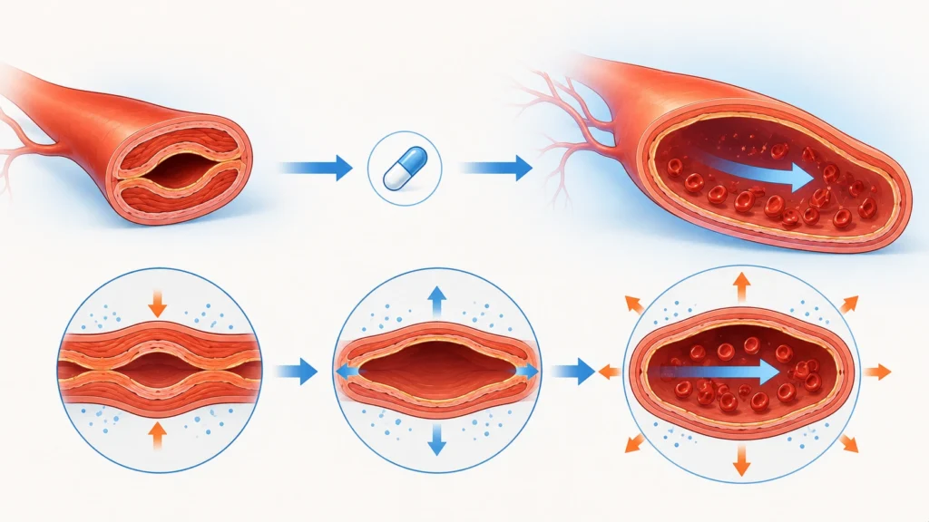 PDE5 inhibitörlerinin damarlarda etki mekanizması illüstrasyonu