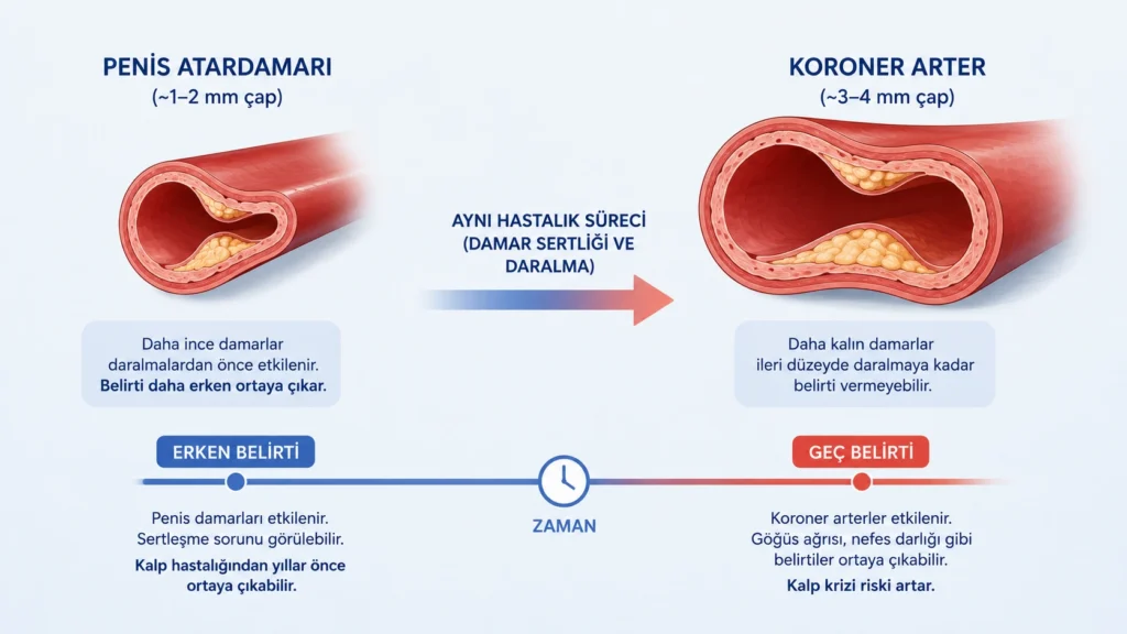 Penis atardamarı ile koroner arter çapının karşılaştırıldığı bilimsel şema