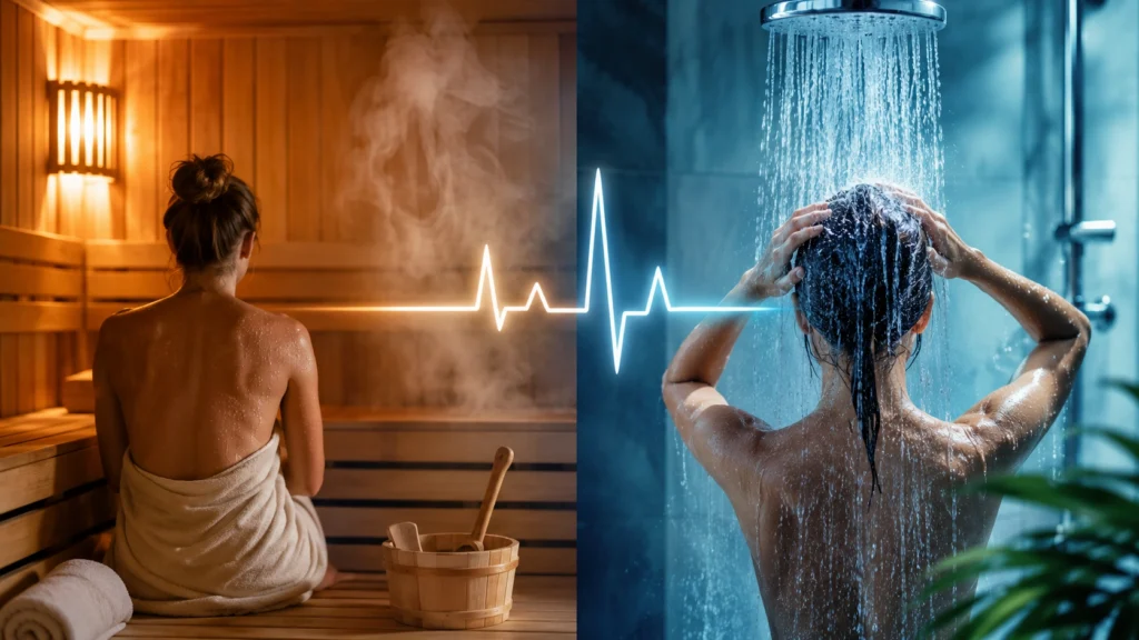 Sauna ve soğuk maruziyetin kalp damar sağlığına etkisini temsil eden yaşam tarzı görseli