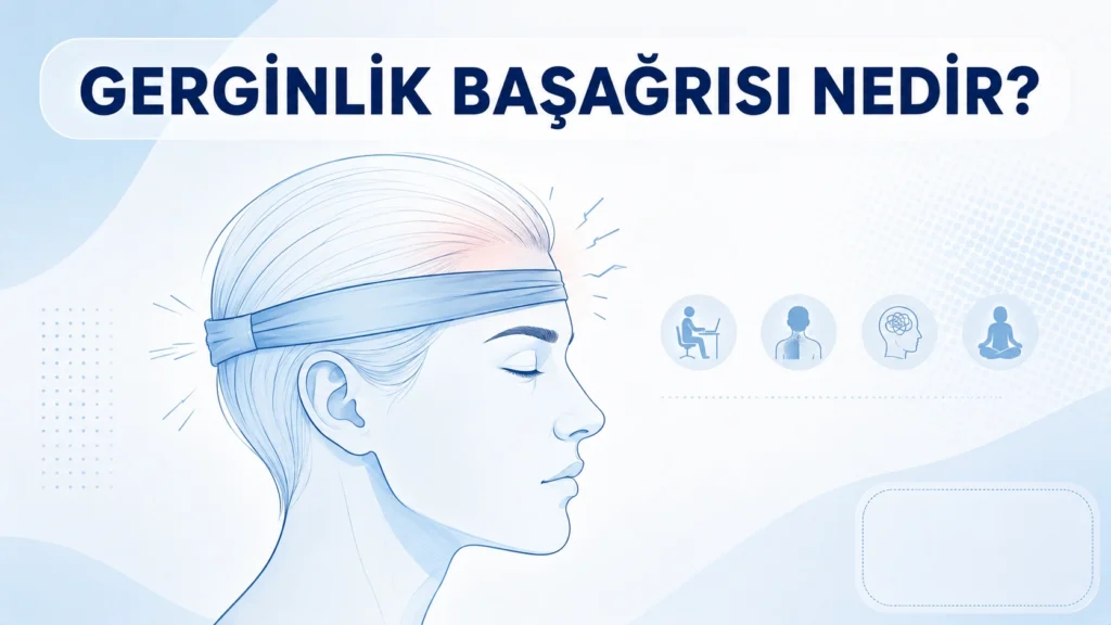 Gerginlik başağrısı nedir kapak görseli - baş çevresinde sıkışma hissini gösteren illüstrasyon