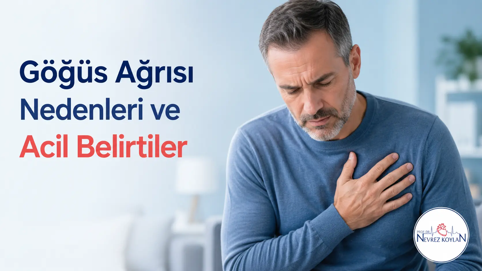Göğüs ağrısı çeken bir erkeğin elini göğsüne bastırdığı kapak görseli
