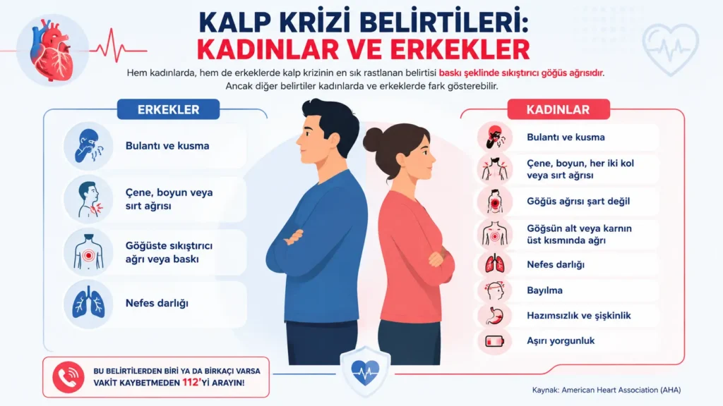 Kadınlarda ve erkeklerde kalp krizi belirtileri
