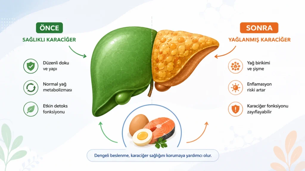 Kolinin karaciğer yağlanması (MASLD) üzerindeki koruyucu rolünü gösteren illüstrasyon