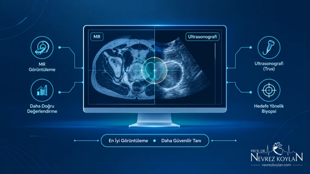 Mikro-ultrason ve MR-ultrason füzyon biyopsi teknolojisini gösteren kavramsal görsel