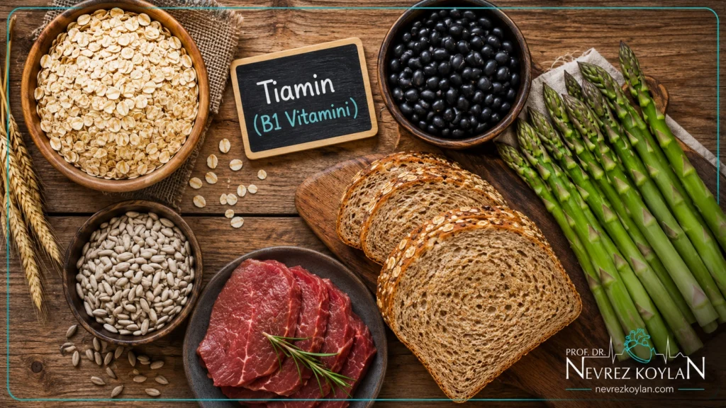 Tiamin B1 vitamini içeriği yüksek besinler - tam tahıl, baklagil, kuruyemiş