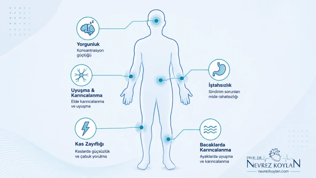 Tiamin B1 vitamini eksikliği belirtileri vücut illüstrasyonu