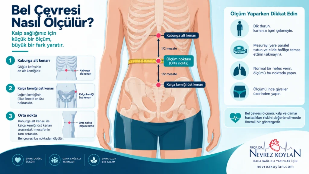 Bel çevresi ölçümü için mezura ile doğru ölçüm noktası gösterimi