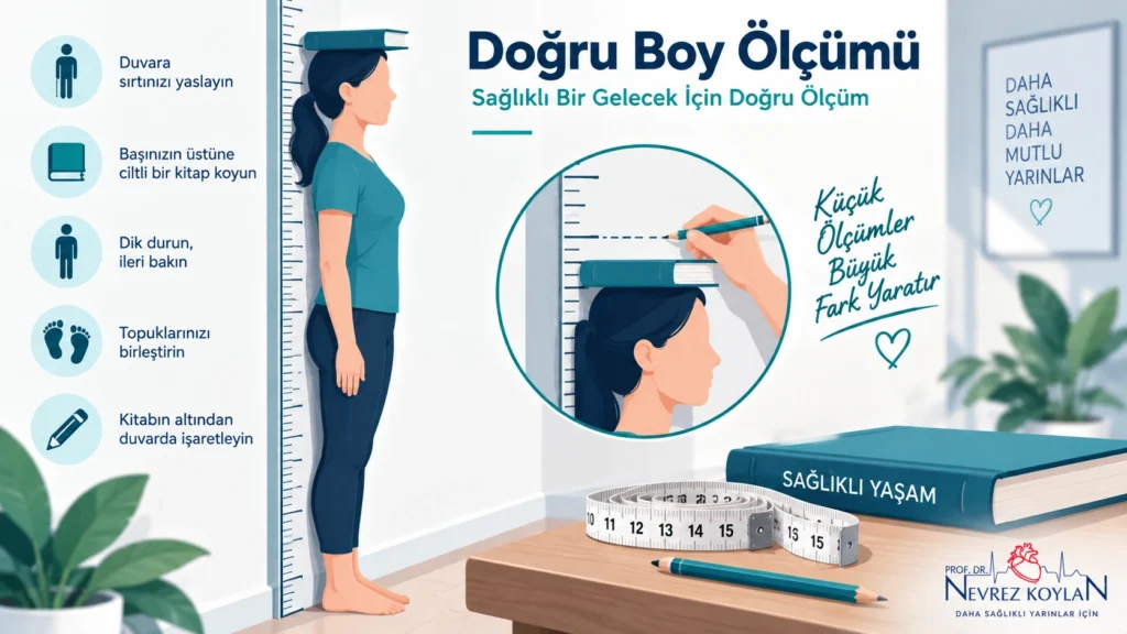 Evde stadiometre olmadan mezura ile boy uzunluğu ölçme tekniği