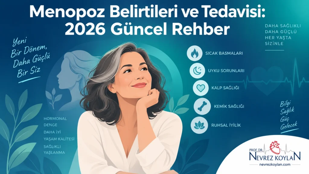 Menopoz belirtileri ve tedavisi hakkında 2026 güncel rehber kapak görseli — Prof. Dr. Nevrez Koylan
