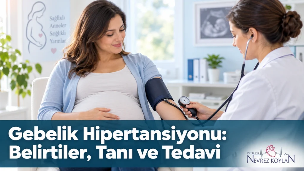 Gebelik hipertansiyonu belirtileri ve tansiyon ölçümü gösteren kapak görseli
