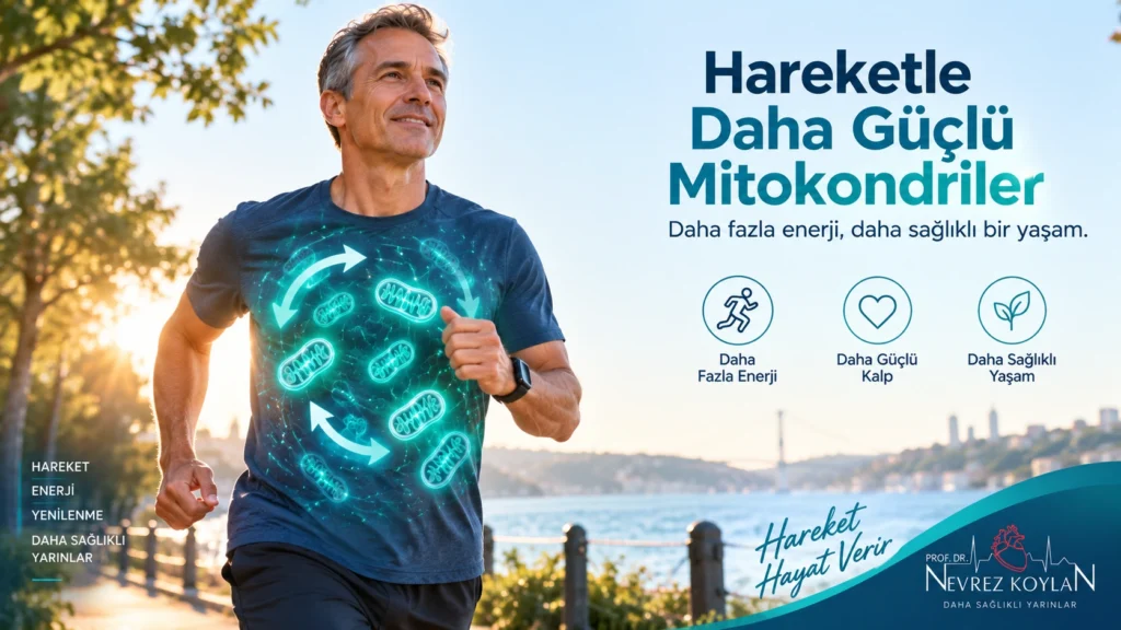 Düzenli egzersizin mitokondri sağlığına katkısını gösteren yaşam tarzı görseli