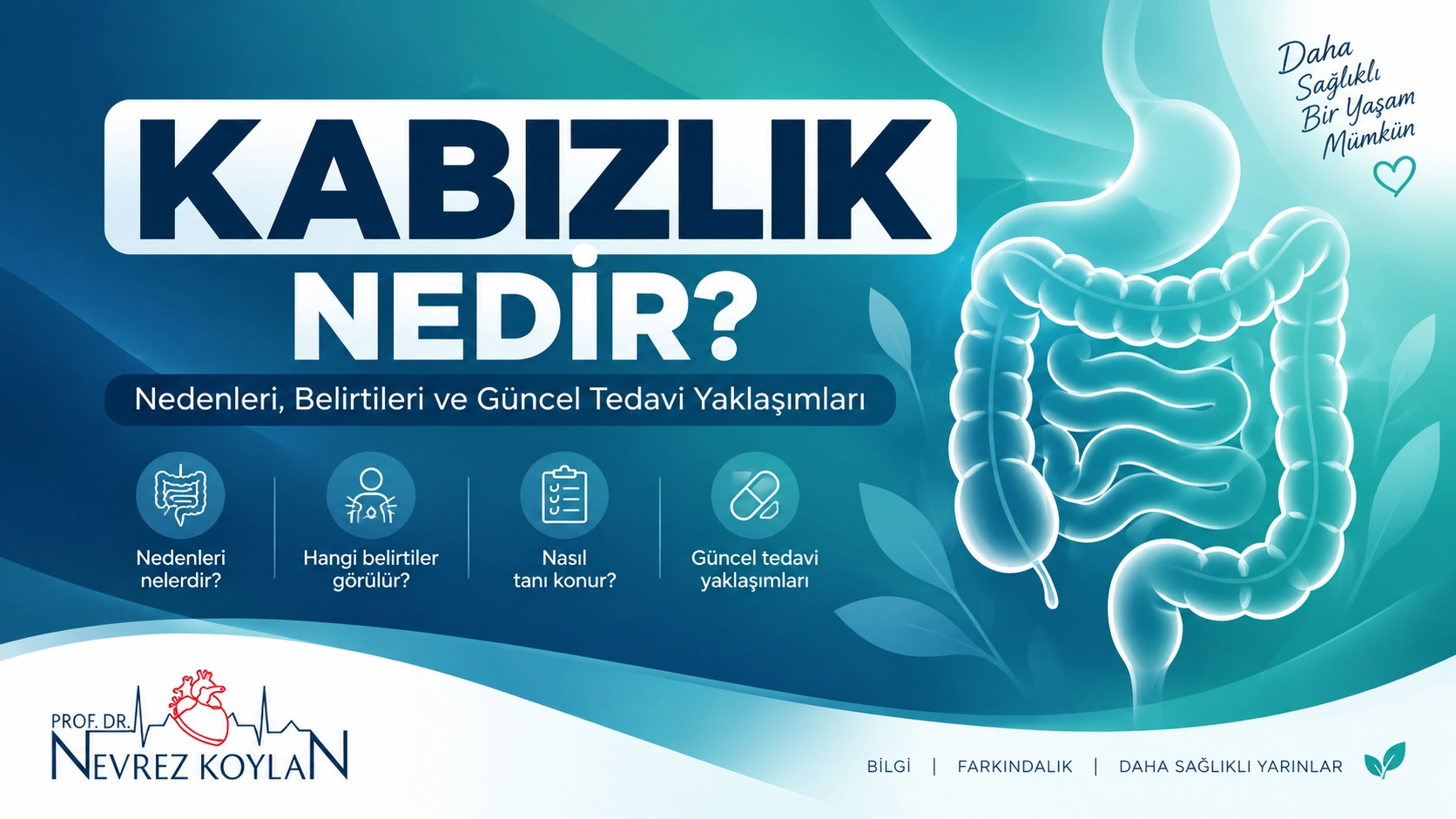 Kabızlık nedir başlıklı kardiyoloji blog kapak görseli, sindirim sistemi illüstrasyonu