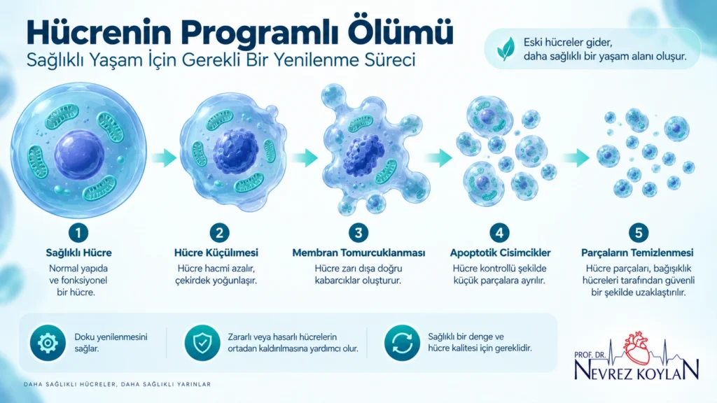 Mitokondrinin apoptoz hücre ölümü sürecindeki rolünü gösteren şematik görsel