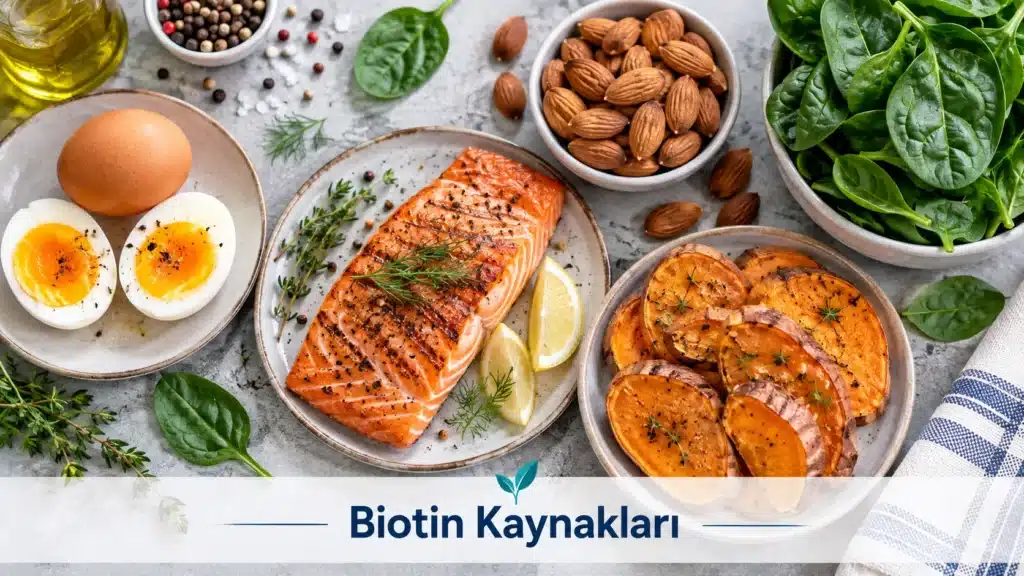 Biotin için zengin besin kaynakları yumurta karaciğer somon badem