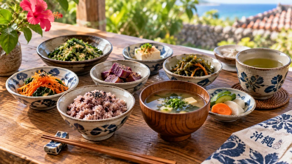 Hara Hachi Bu ilkesi - küçük porsiyonlarla servis edilmiş sebze ağırlıklı Okinawa usulü öğün
