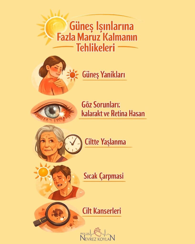 Güneş ışınlarına fazla maruz kalmanın tehliikeleri konulu infografik