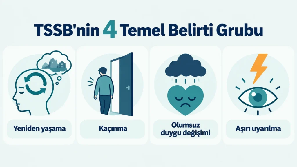 Travma sonrası stres bozukluğu belirtileri: yeniden yaşama, kaçınma, olumsuz duygu değişimi ve aşırı uyarılma