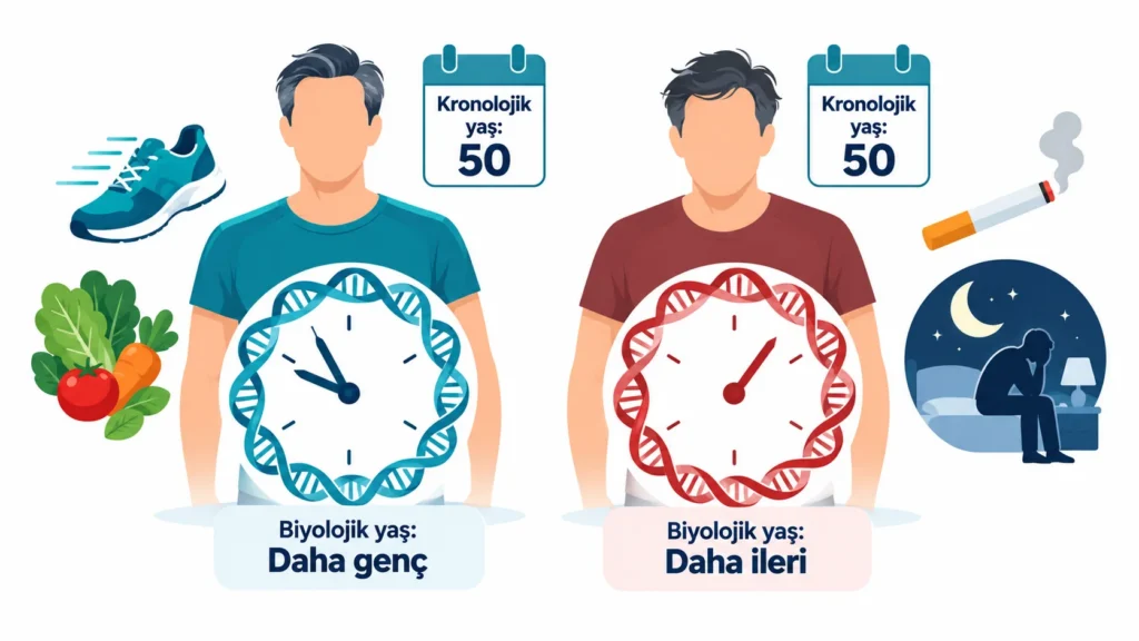 Epigenetik saat ile biyolojik yaş karşılaştırması: aynı kronolojik yaştaki iki kişide yaşam tarzına göre farklı ilerleyen DNA saati