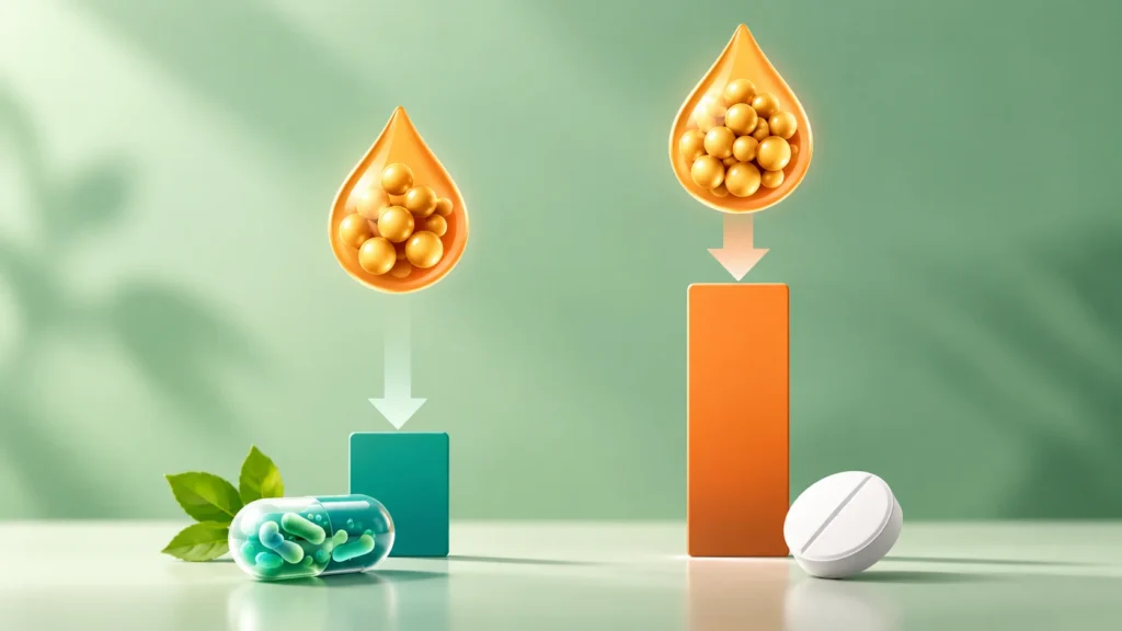 Probiyotiklerin LDL kolesterol üzerindeki küçük etkisini statin ilaçlarının daha büyük etkisiyle karşılaştıran sade illüstrasyon
