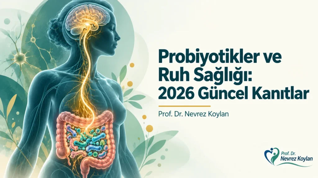 Probiyotikler ve ruh sağlığı: bağırsak ile beyin arasındaki bağlantıyı gösteren illüstrasyon