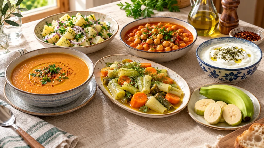 Mercimek çorbası, zeytinyağlı pırasa ve nohut gibi prebiyotik besinlerden oluşan Türk sofrası