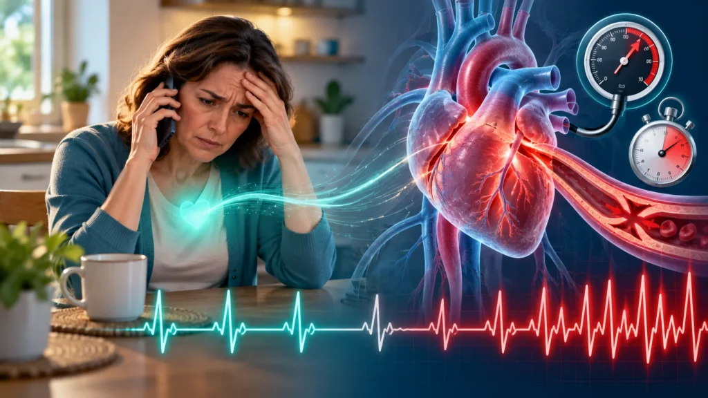 Toksik ilişki stresi ve kalp sağlığı: gergin bir telefon görüşmesi sırasında yükselen tansiyon ve hızlanan EKG çizgisi