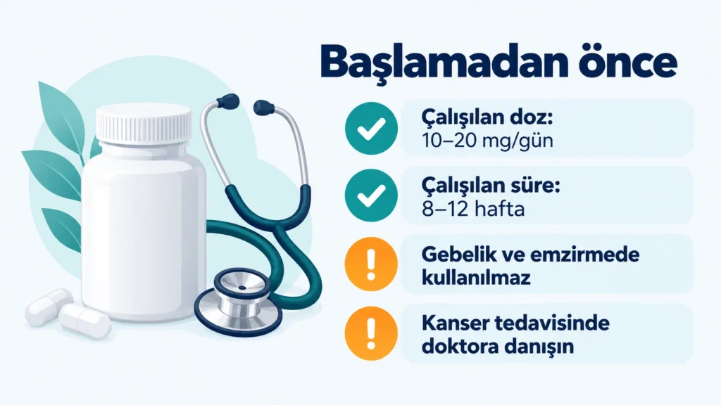 NADH takviyesi kullanmadan önce dikkat edilmesi gerekenleri gösteren güvenlik kontrol listesi