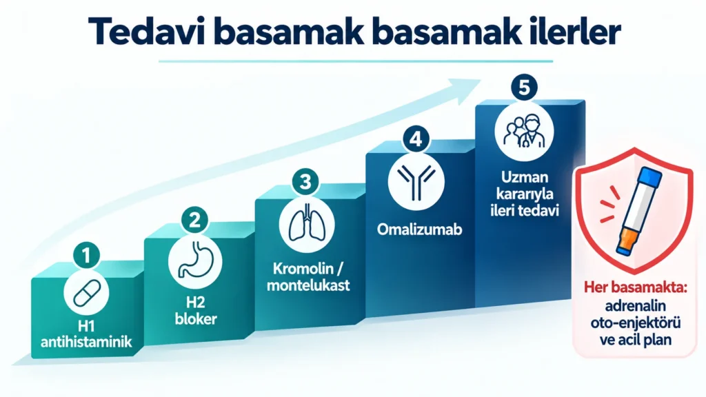 Mast hücre aktivasyonu sendromu tedavi basamakları: antihistaminikler, stabilizatörler, biyolojik ilaçlar ve acil plan