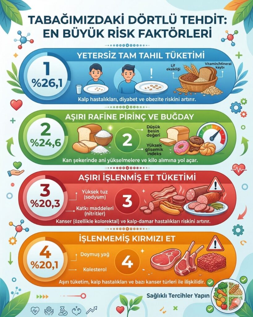 Tabağımızdaki dörtlü tehdit: En büüyük risk faktörleri konulu infografik