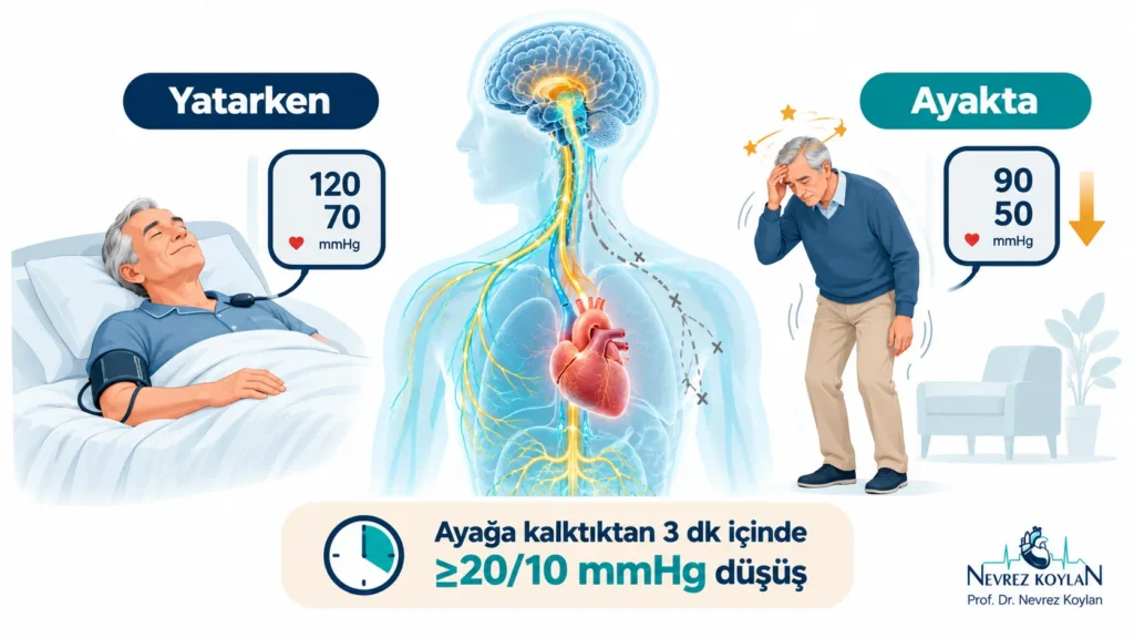 Parkinson hastalığında kalbe giden sempatik sinirlerin kaybı ve ayağa kalkınca tansiyon düşmesi (ortostatik hipotansiyon)