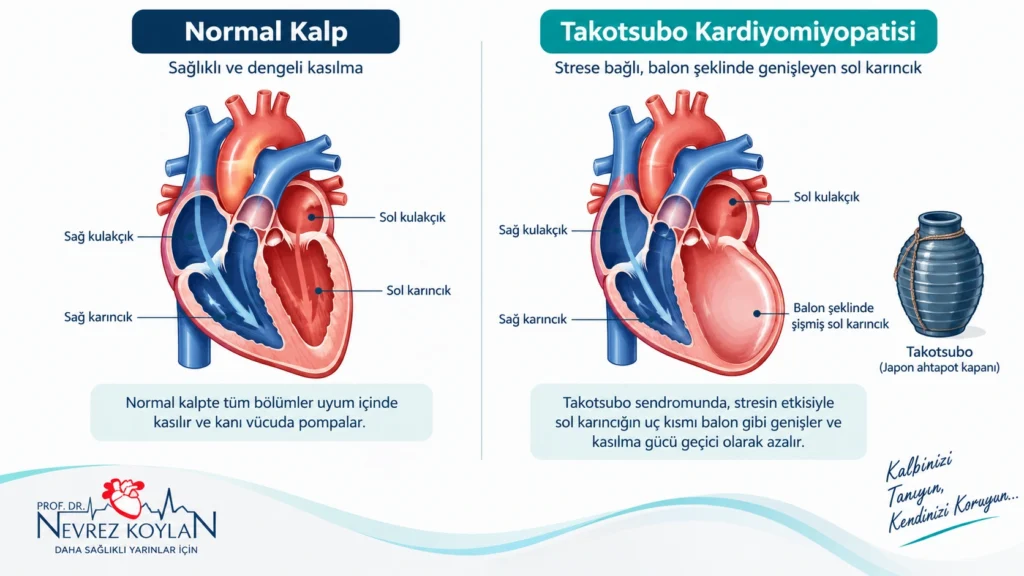 Normal kalp ile Takotsubo kardiyomiyopatisinde balonlaşan sol karıncık karşılaştırması