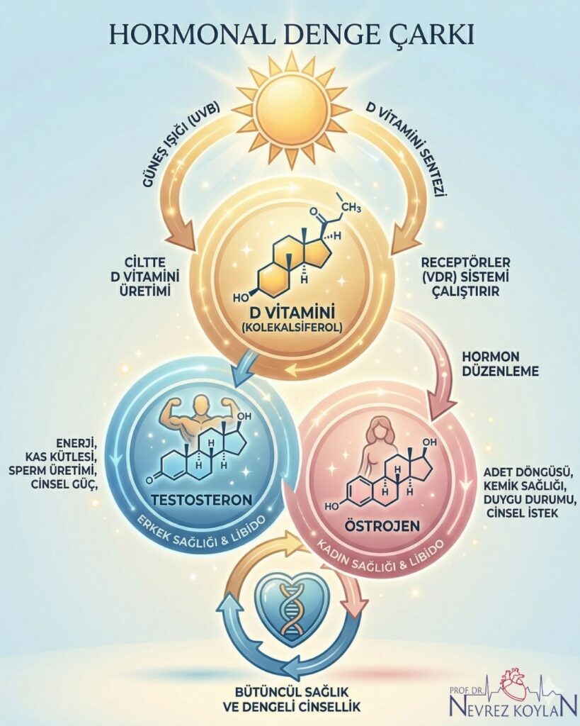 Cinsel hormonlar üzerine D vitamini etkisini gösteren infografik görseli