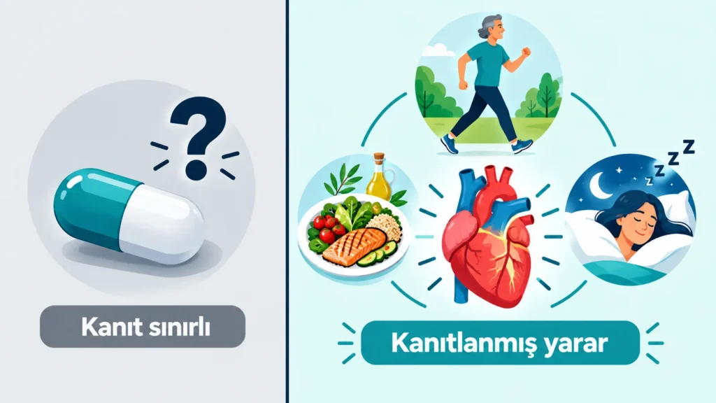 NADH takviyesi ile egzersiz ve dengeli beslenmenin kalp sağlığına etkisini karşılaştıran görsel