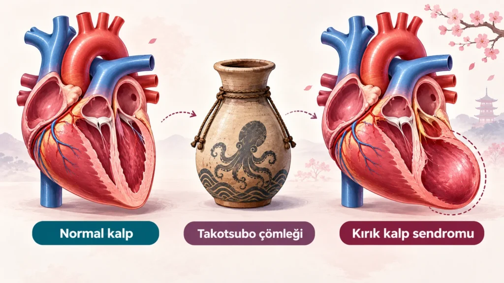 Aşk acısının beyindeki etkisi: fiziksel ağrı ve ödül merkezleri vurgulanmış beyin ile kalbe uzanan sinir yolu illüstrasyonu