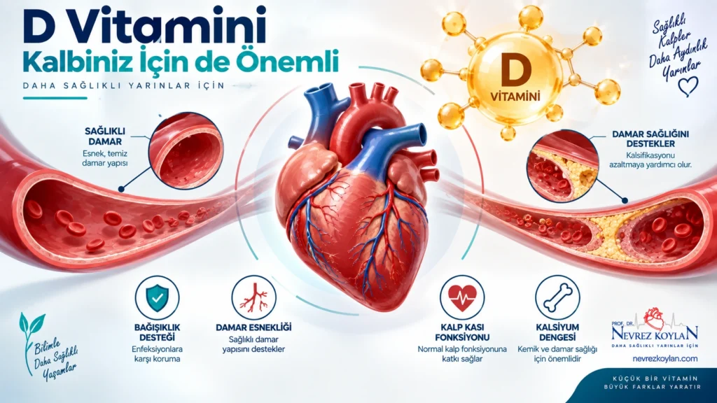 D vitamini düzeyinin kalp ve damar sağlığıyla ilişkisini gösteren görsel