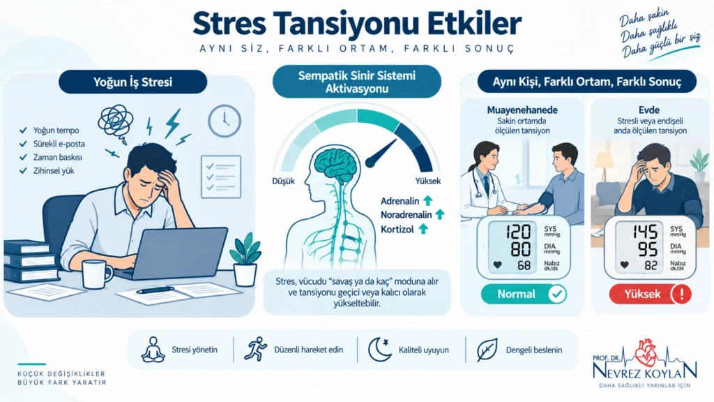 Kronik stres ve maskeli hipertansiyon ilişkisini gösteren infografik