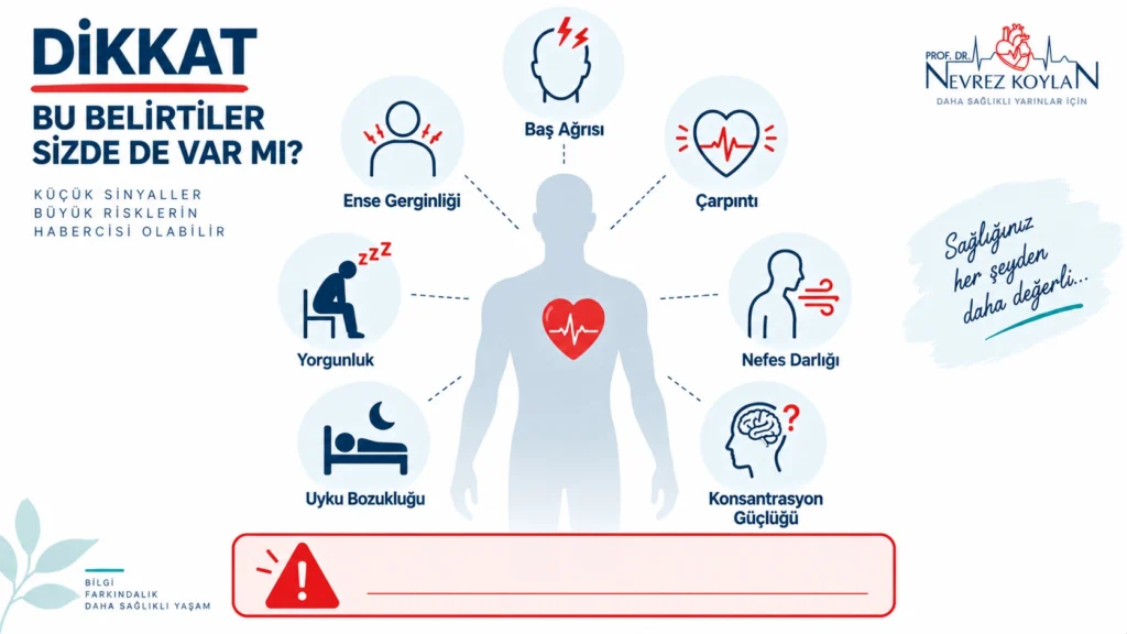 Hipertansiyon ve stres ile ilişkili dikkat edilmesi gereken belirtiler infografiği