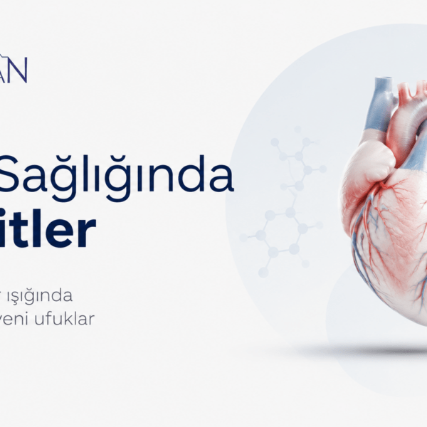 Kalp sağlığında peptitler konulu blog kapağı; beyaz minimalist arka plan üzerinde anatomik kalp illüstrasyonu, Nevrez Koylan logosu ve kardiyolojide peptitlerin rolünü vurgulayan modern tıbbi tasarım.
