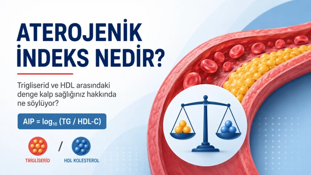 Aterojenik indeks nedir? Trigliserid ve HDL kolesterol dengesi ile AIP hesaplamasını gösteren tıbbi görsel