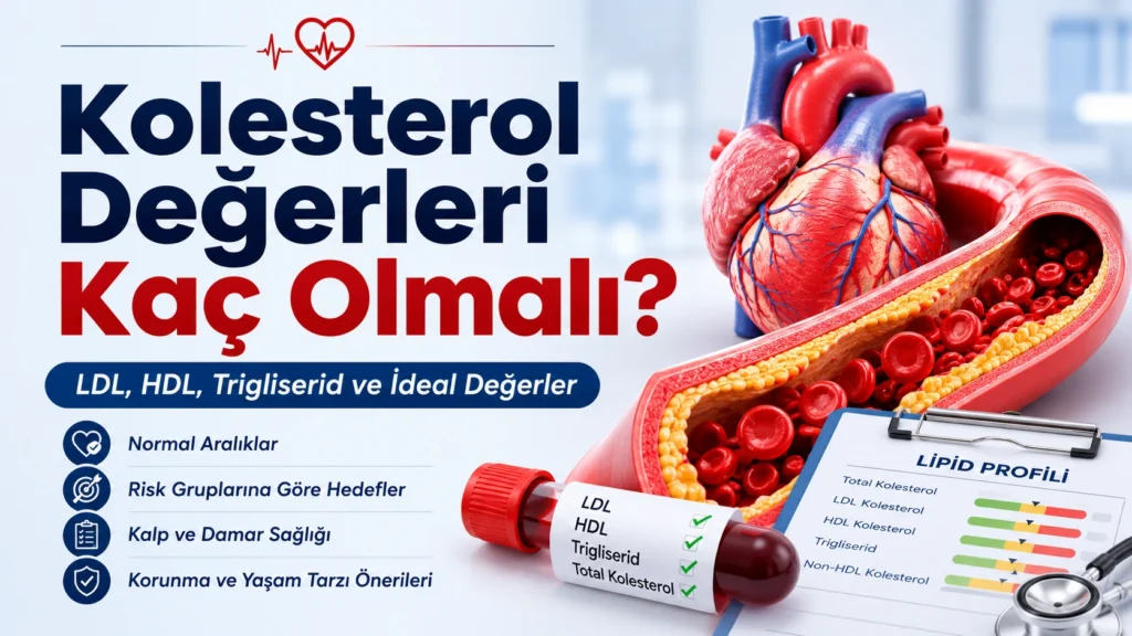 Kolesterol değerleri kaç olmalı? LDL, HDL, trigliserid ve ideal kolesterol değerlerini gösteren tıbbi görsel